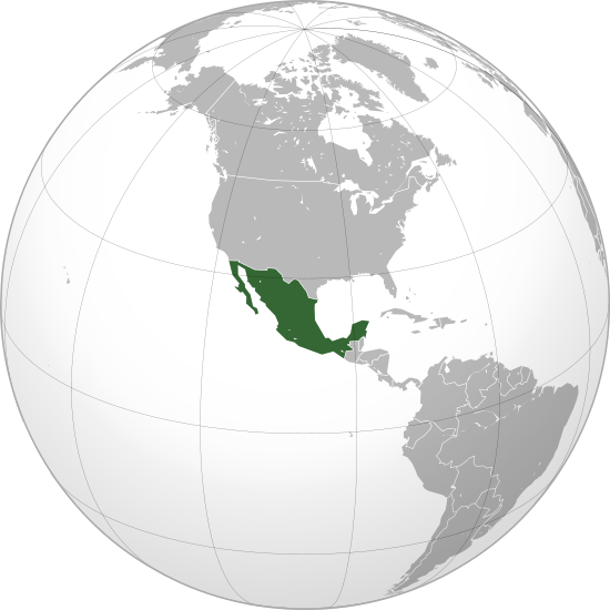 Mexiko - umístnění na mapě světa